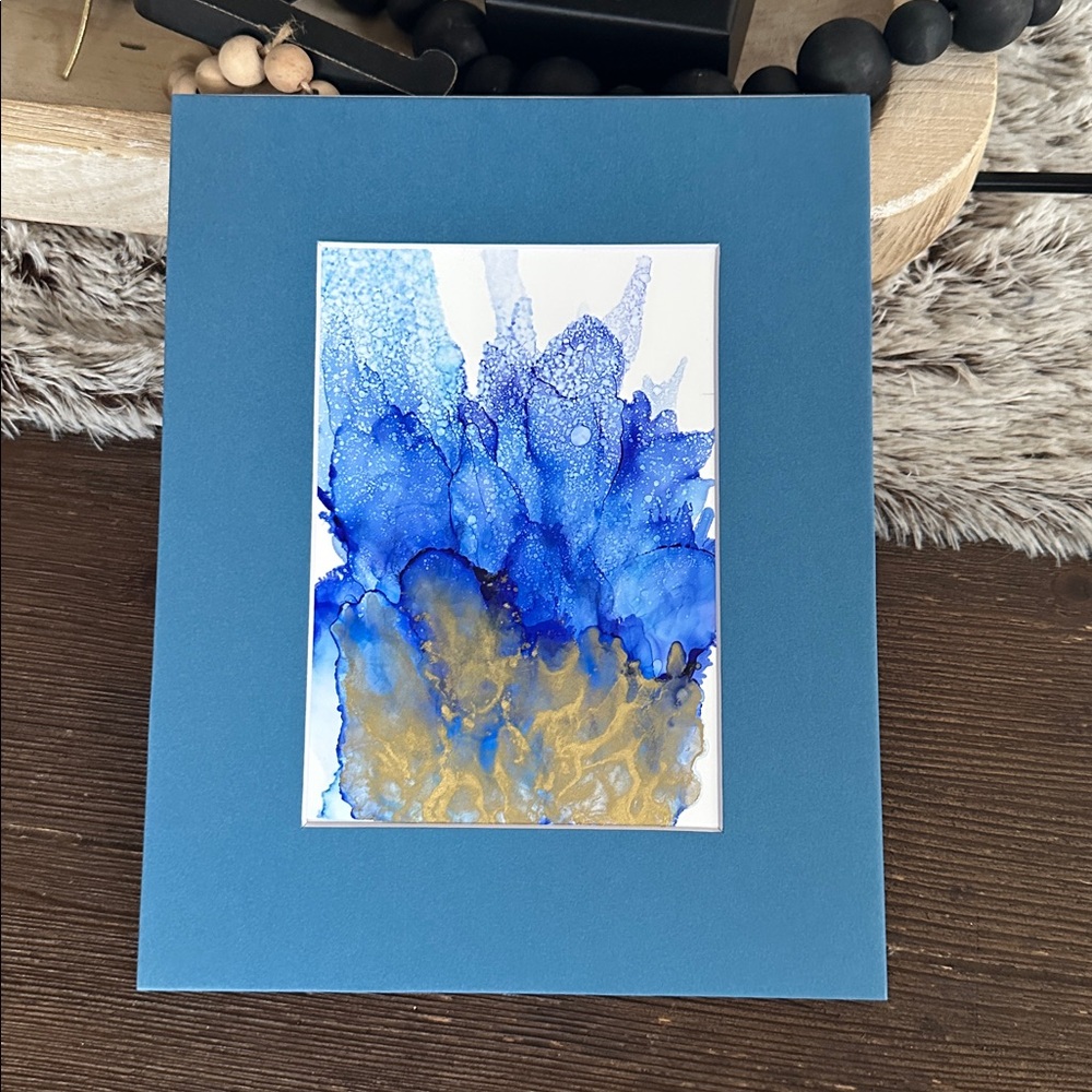 Hand crafted original blue painting wall art alcohol ink